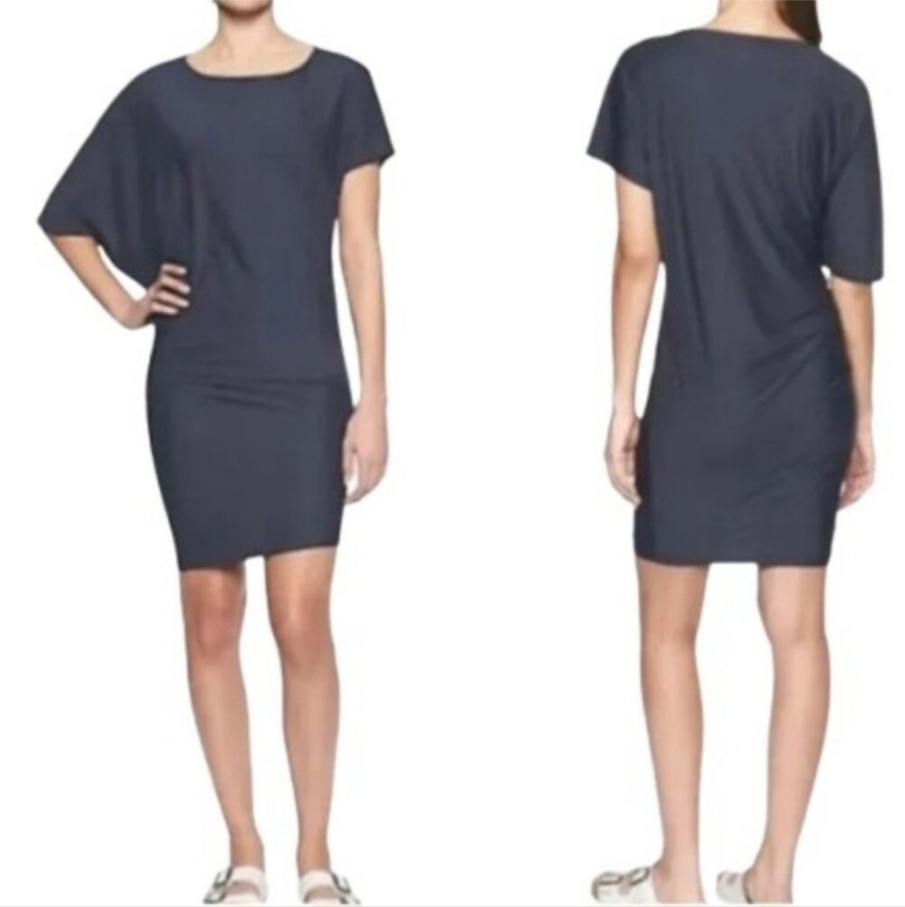 Athleta Sunlover Dress XS Blue Stretch UPF Asymmetrical Dolman Sleeve Oversized‎